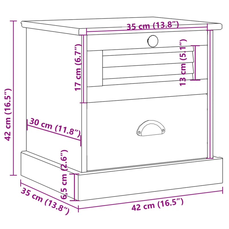 Bedside Cabinet "VIGO" White 42x35x42 cm Solid Wood Pine