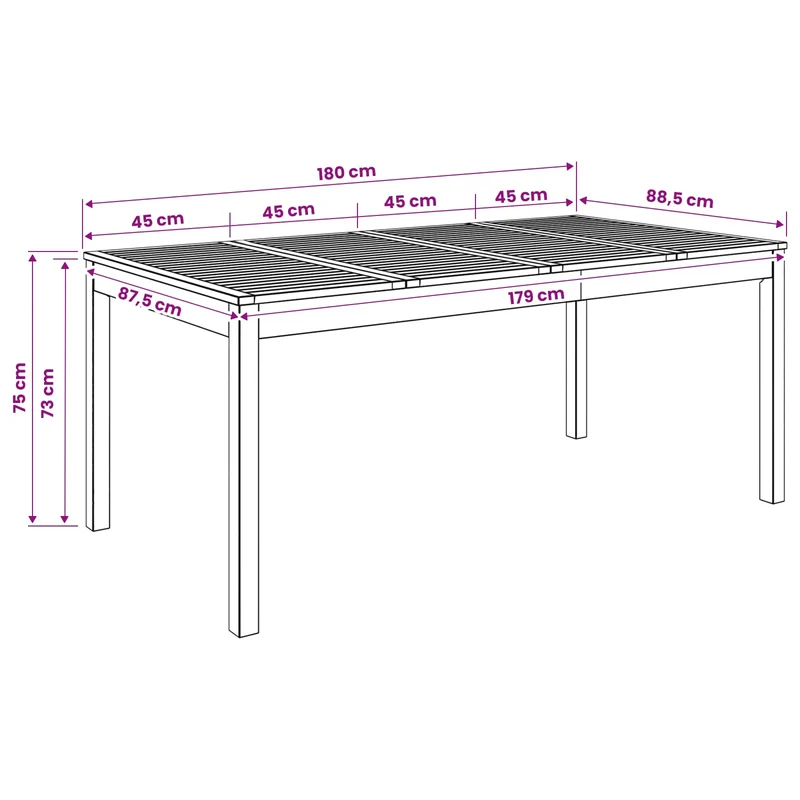 Garden Dinner Table Whitewash 180 x 88.5 x 75 cm