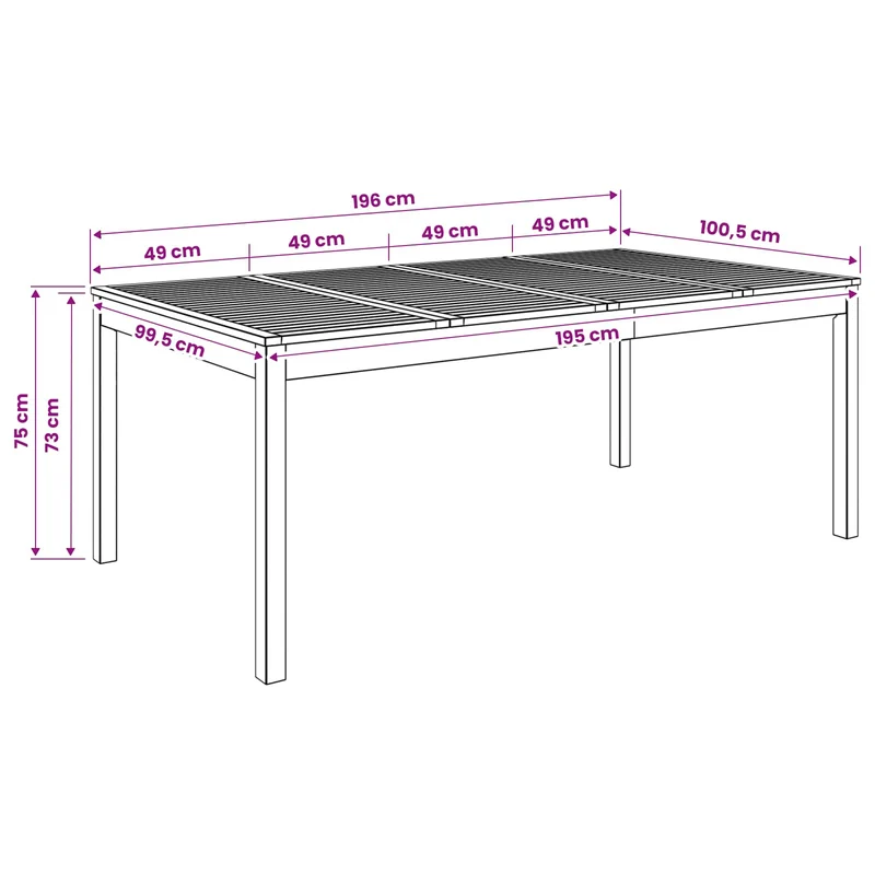 Garden Dinner Table Whitewash 196 x 100.5 x 75 cm