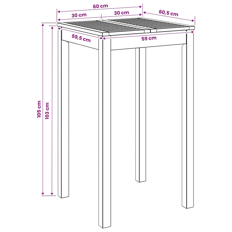 Garden Bar Table Whitewash 60 x 60.5 x 105 cm Solid Acacia Wood