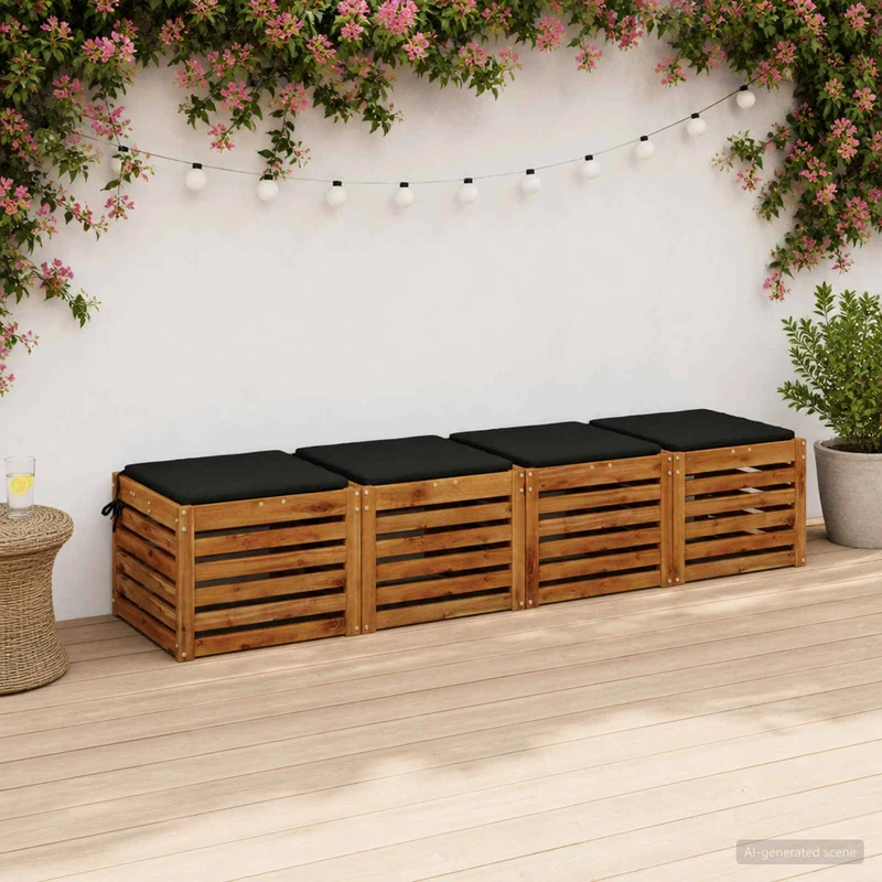 Seat Cushions SOEST 4 pcs 100% Polyester Black 45 x 45 x 3 cm