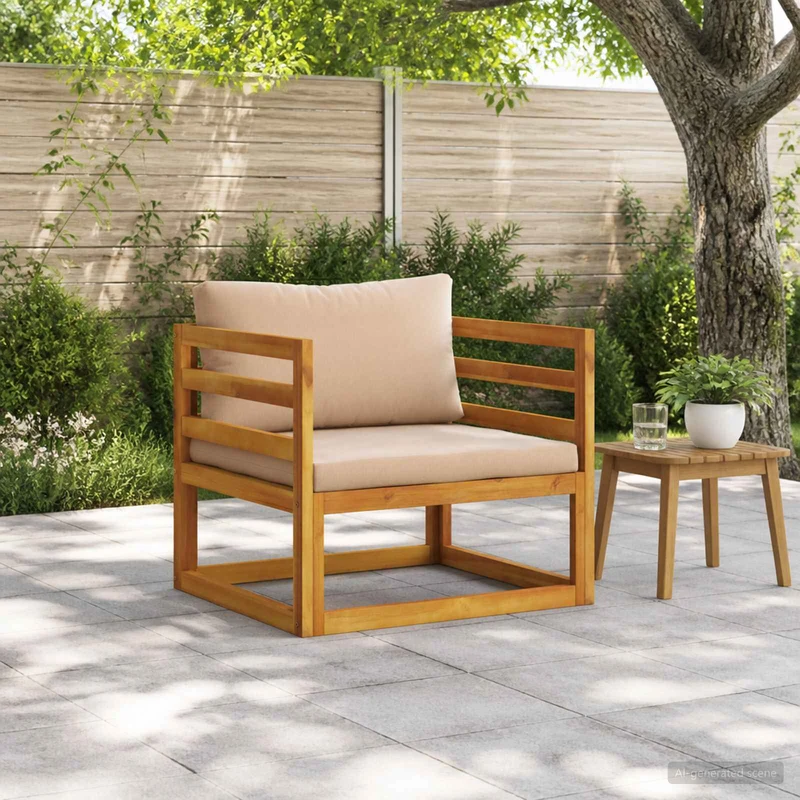 Sectional Armchair with Cushions Solid Acacia Wood Natural