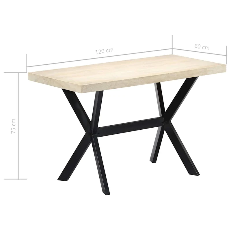 247442 vidaXL Dining Table White 120x60x75 cm Solid Mango Wood