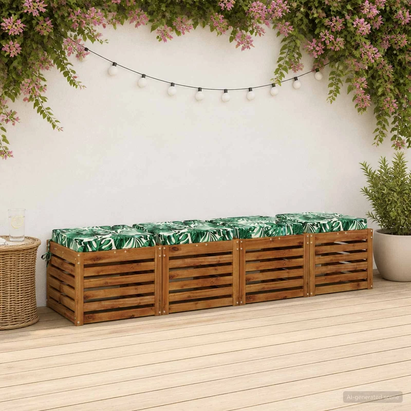 Seat Cushions SOEST 4 pcs 100% Polyester Leaf Pattern