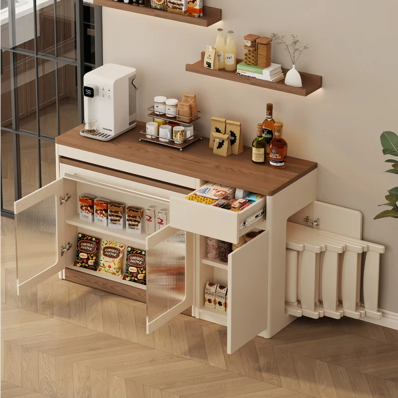 Îlot de cuisine extensible avec rangement et 4 chaises