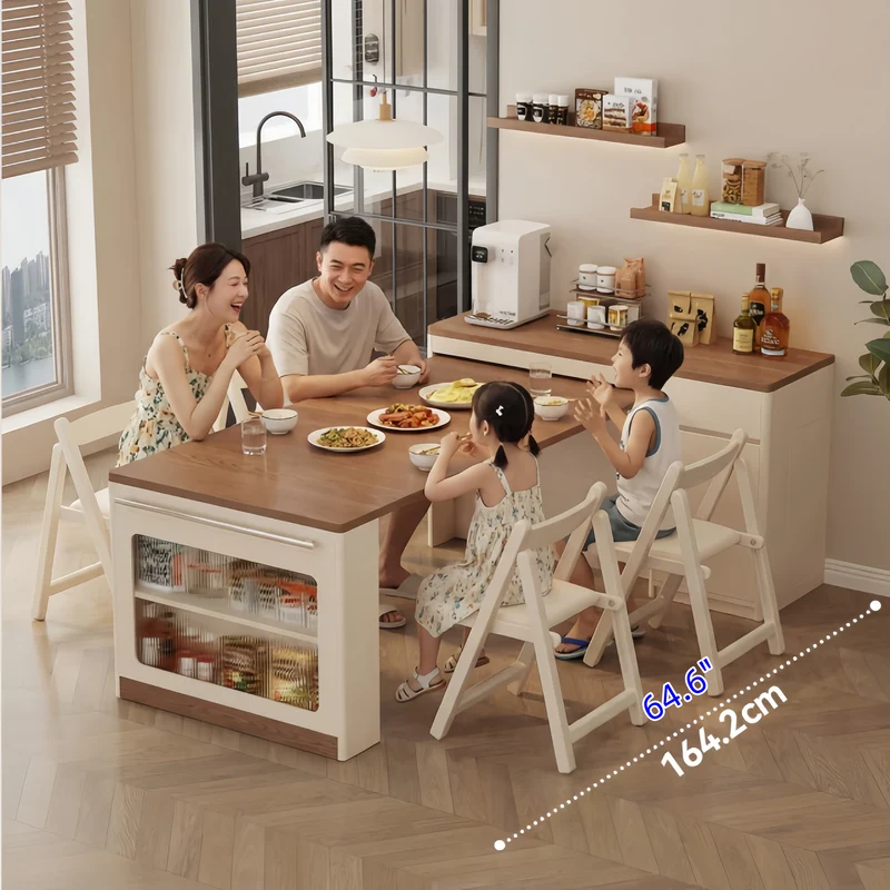 Îlot de cuisine extensible avec rangement et 4 chaises