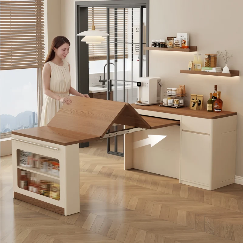 Îlot de cuisine extensible avec rangement et 4 chaises