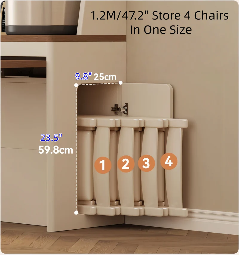 Îlot de cuisine extensible avec rangement et 4 chaises