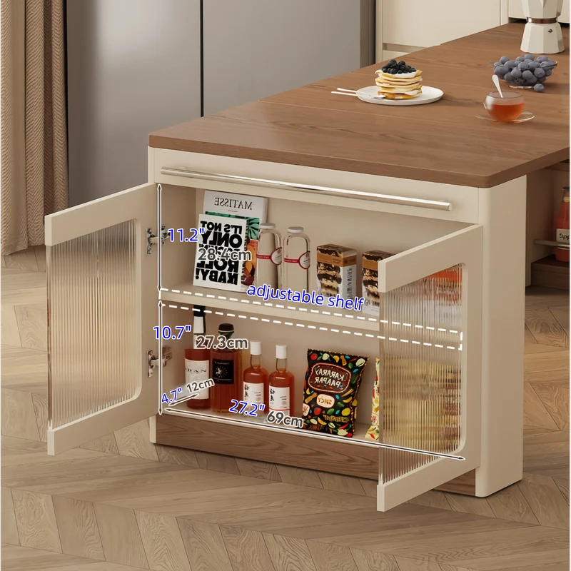 Îlot de cuisine extensible avec rangement et 4 chaises