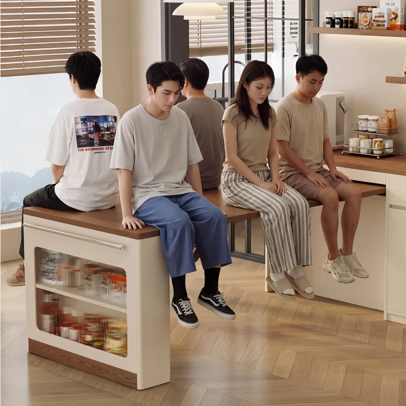 Îlot de cuisine extensible avec rangement et 4 chaises