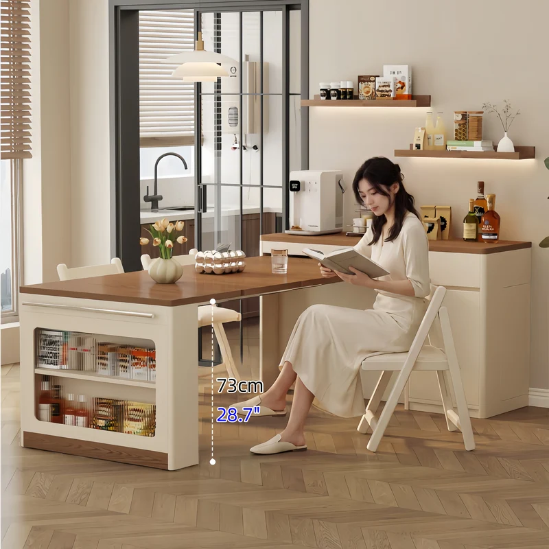 Îlot de cuisine extensible avec rangement et 4 chaises