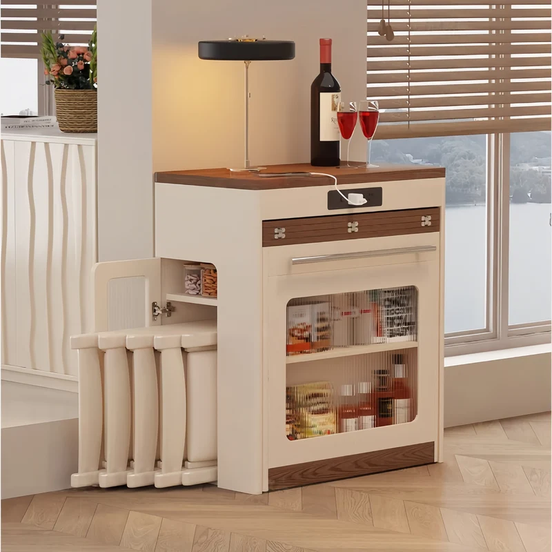 Îlot de cuisine extensible avec rangement et 4 chaises
