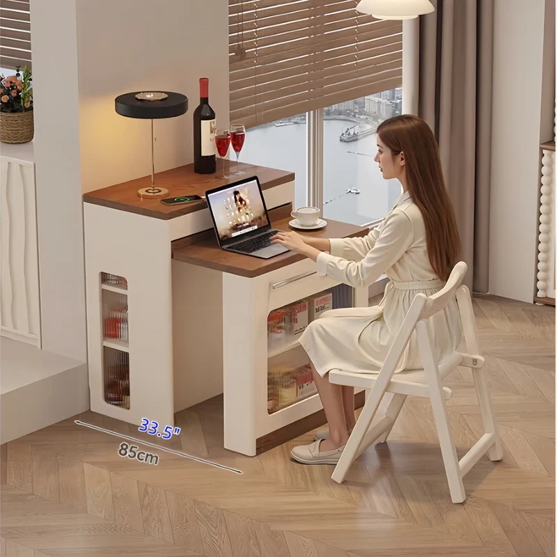 Îlot de cuisine extensible avec rangement et 4 chaises