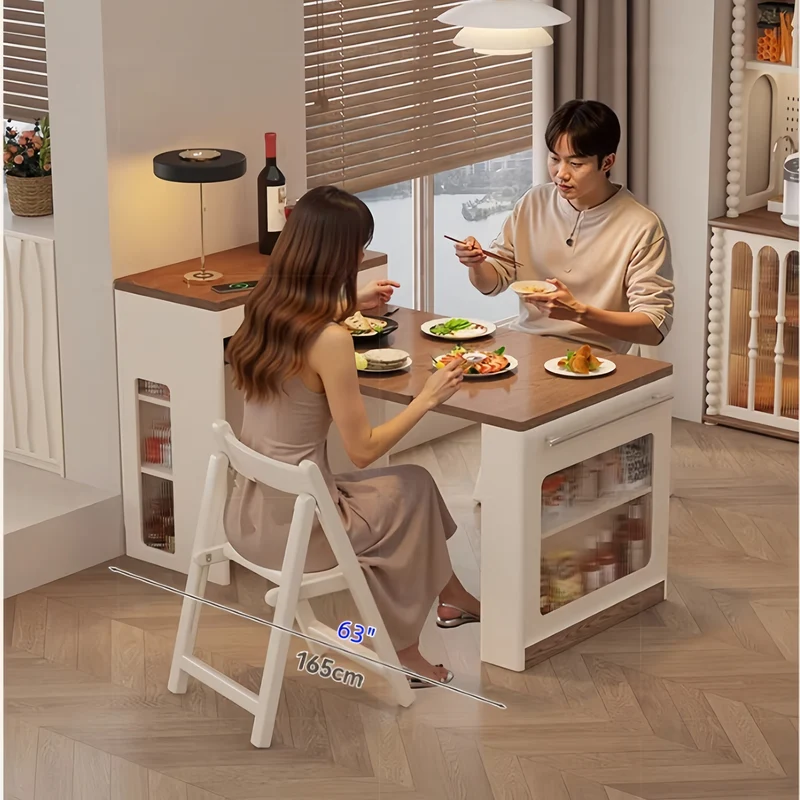 Îlot de cuisine extensible avec rangement et 4 chaises