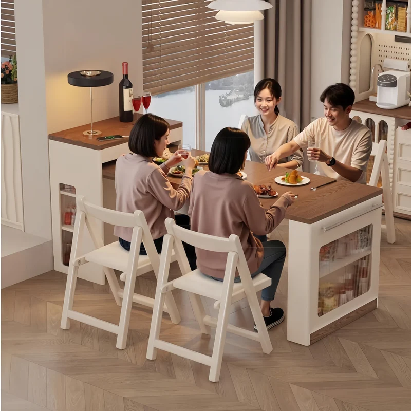 Îlot de cuisine extensible avec rangement et 4 chaises