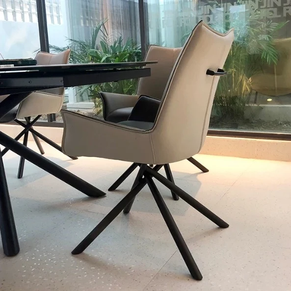 Table de salle à manger pivotante et extensible en forme de dalle de pierre avec pied central en acier