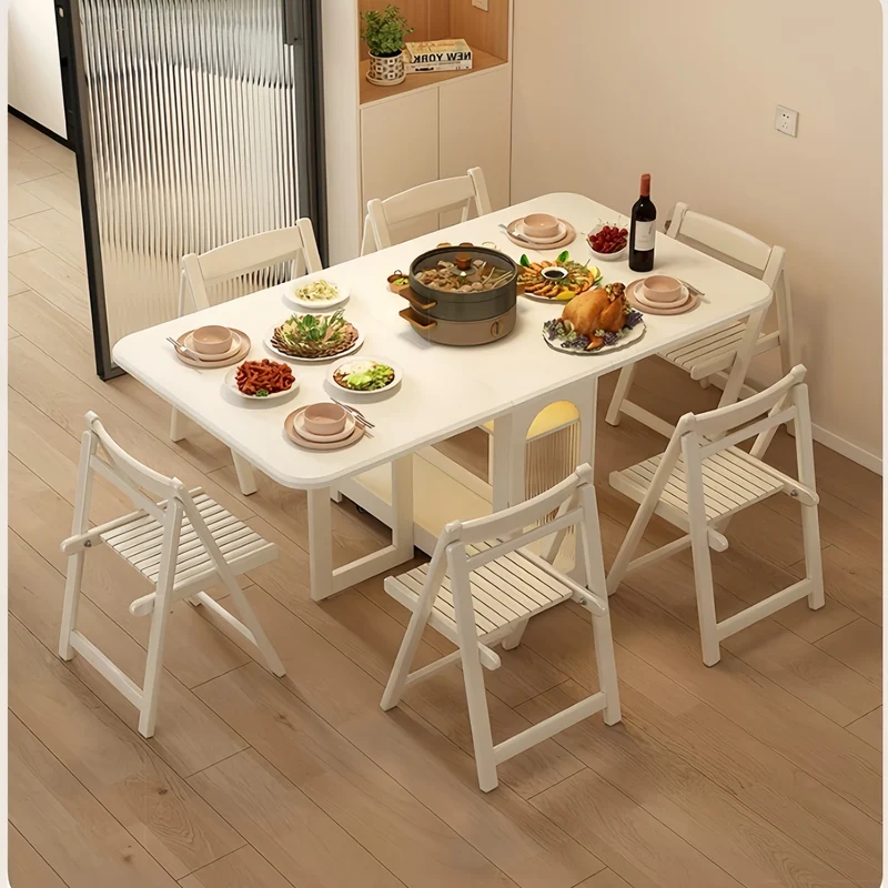 Table de salle à manger à double abattant en chêne massif avec 4 chaises