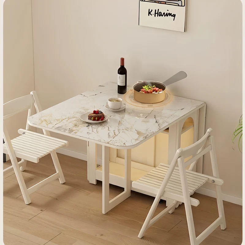 Table de salle à manger à double abattant en chêne massif avec 4 chaises