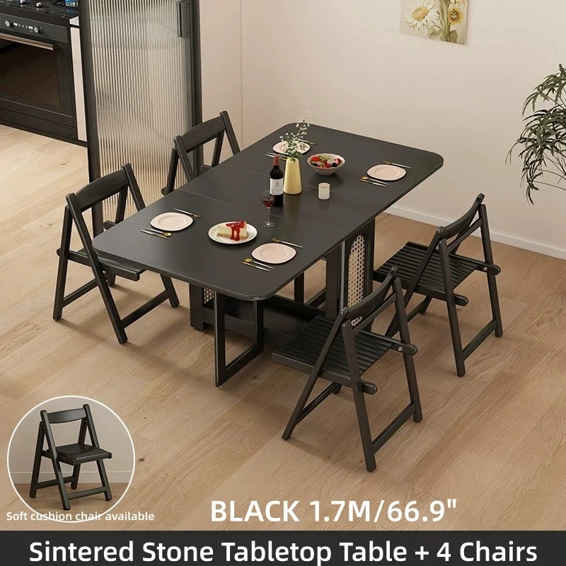 Table de salle à manger à double abattant en chêne massif avec 4 chaises