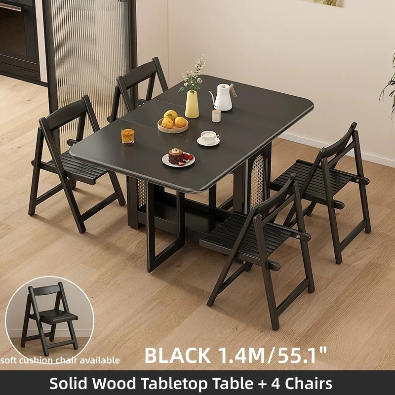 Table de salle à manger à double abattant en chêne massif avec 4 chaises