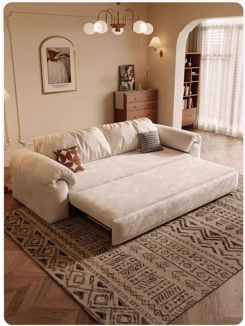 Canapé-lit multifonctionnel en tissu mat avec rangement en dessous