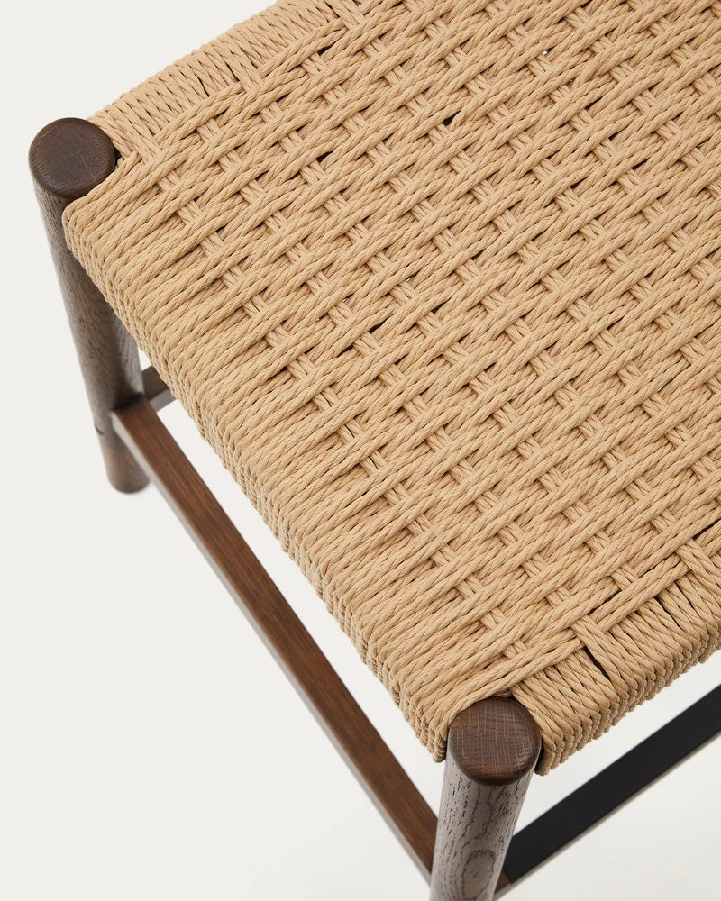 Yalia stool in solid oak wood in a walnut finish and rope cord 65 cm