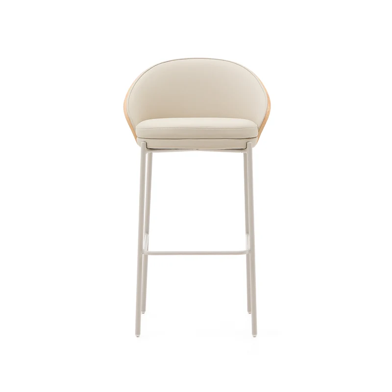 Eamy stool in beige faux leather & Natural 77 cm