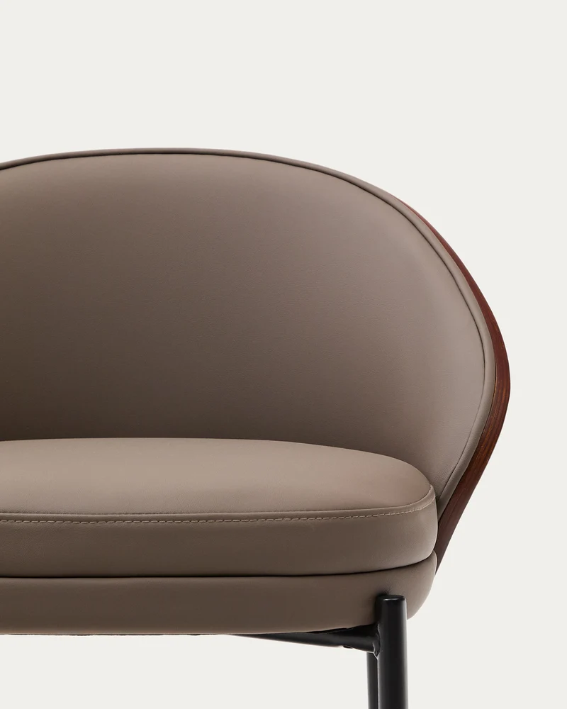 Eamy stool in brown faux leather & walnut 77 cm