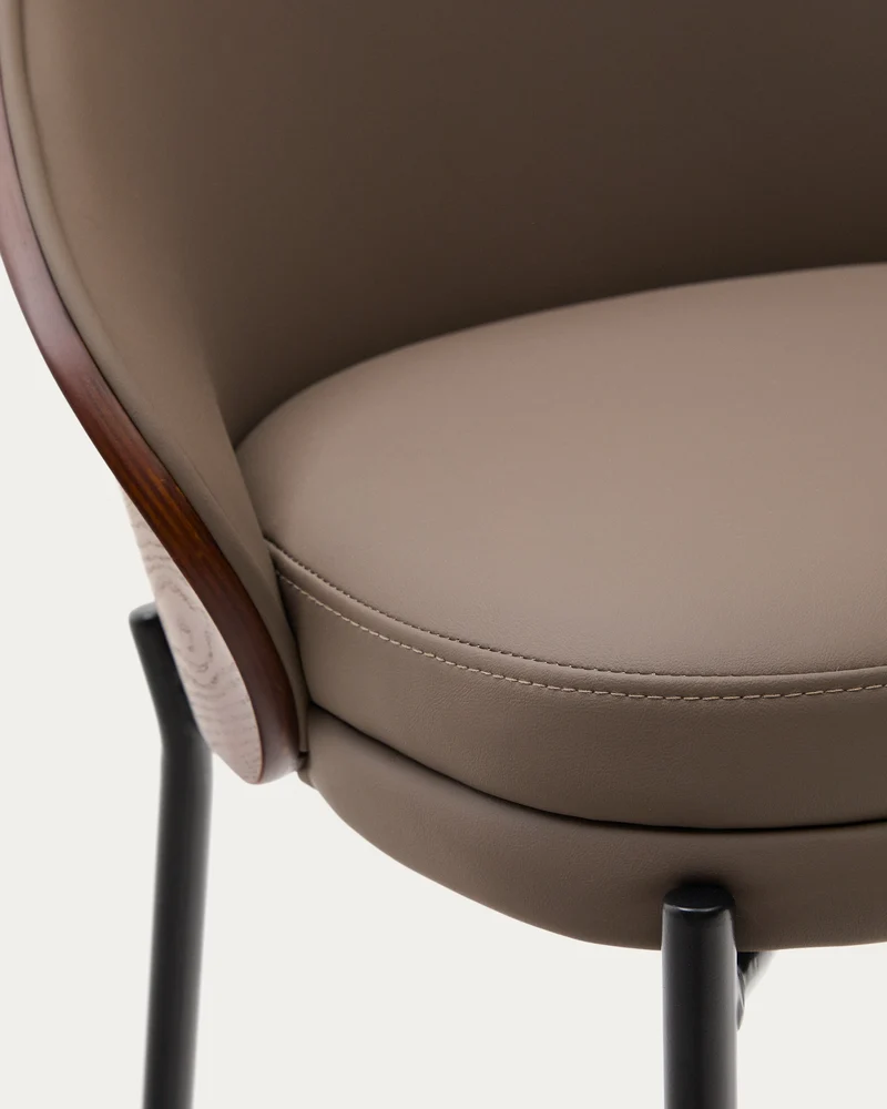 Eamy stool in brown faux leather & walnut 77 cm