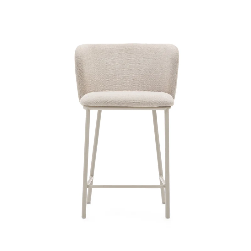Ciselia stool in beige chenille and beige legs 65 cm