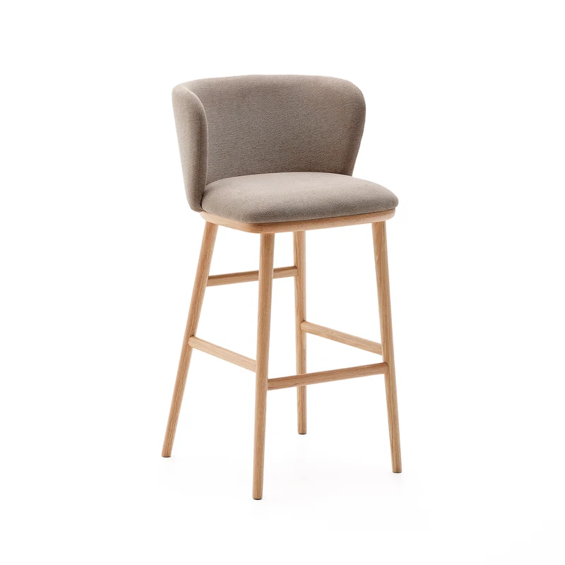 Ciselia stool brown chenille and natural legs 75 cm