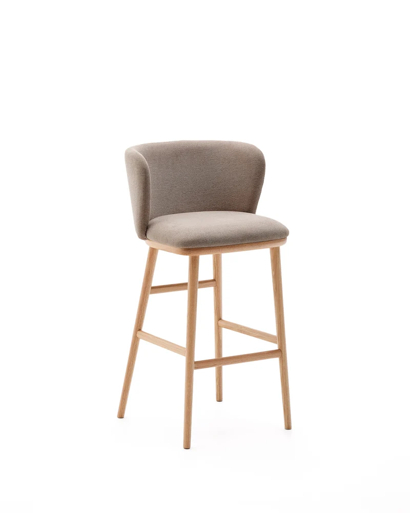 Ciselia stool brown chenille and natural legs 75 cm