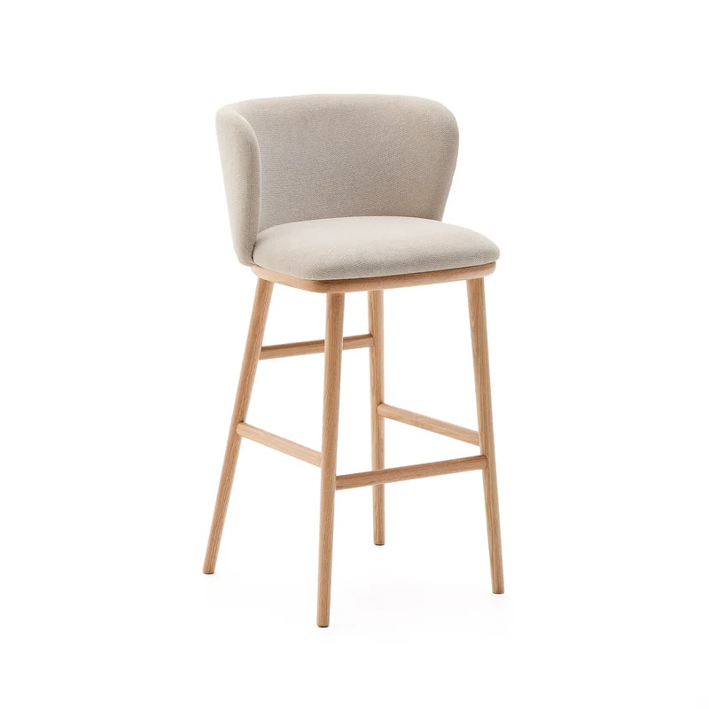 Ciselia stool beige chenille and natural legs 75 cm