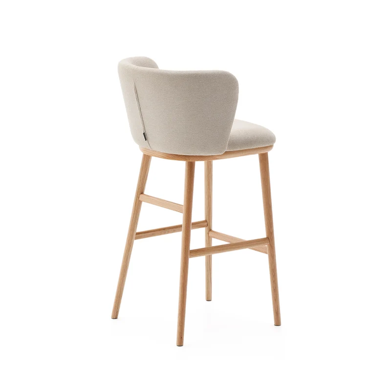 Ciselia stool beige chenille and natural legs 75 cm