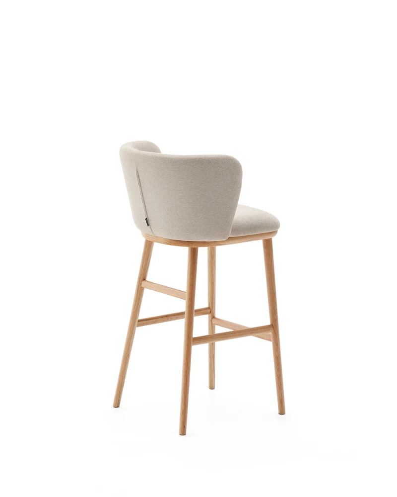 Ciselia stool beige chenille and natural legs 75 cm