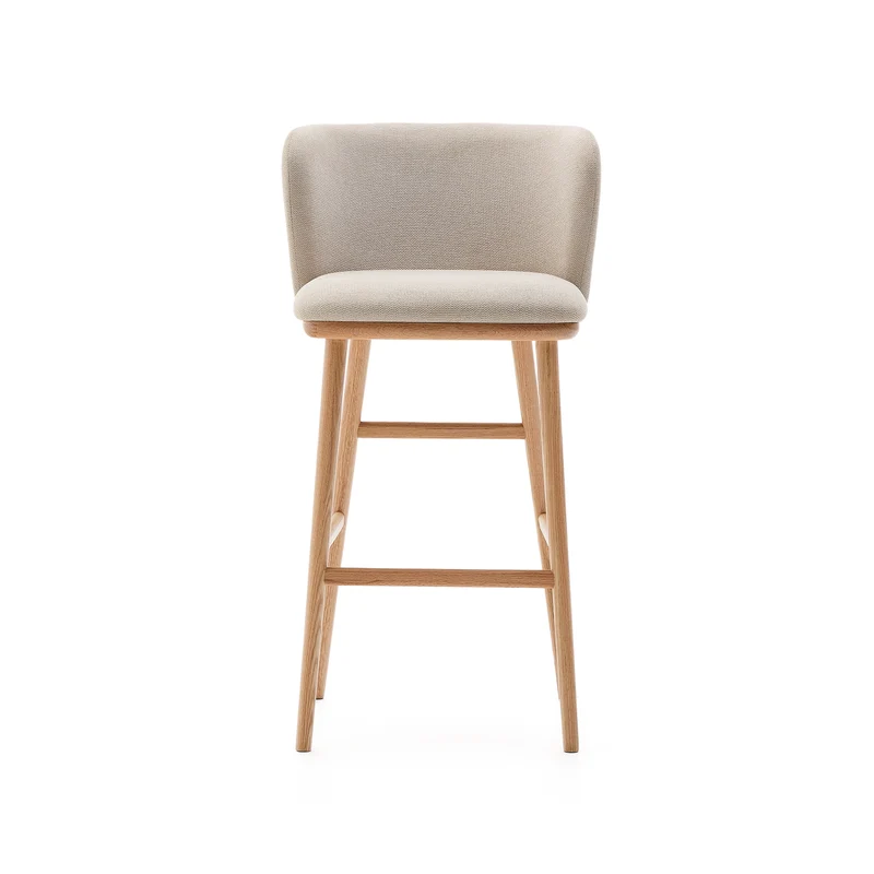 Ciselia stool beige chenille and natural legs 75 cm