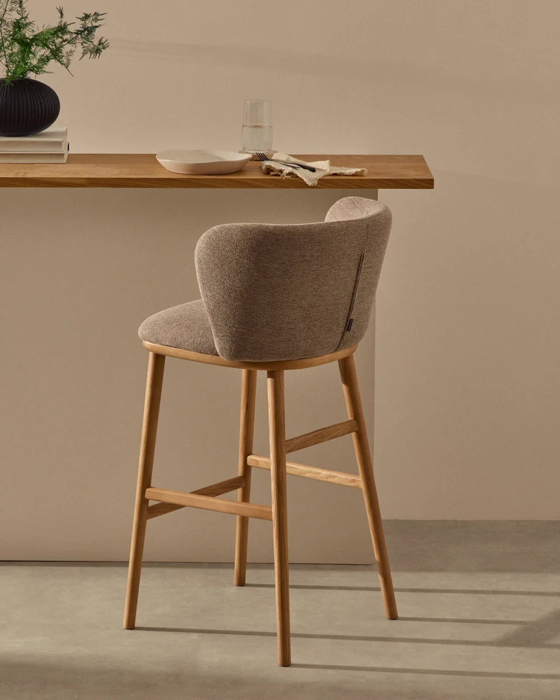 Ciselia stool brown chenille with natural legs 65 cm