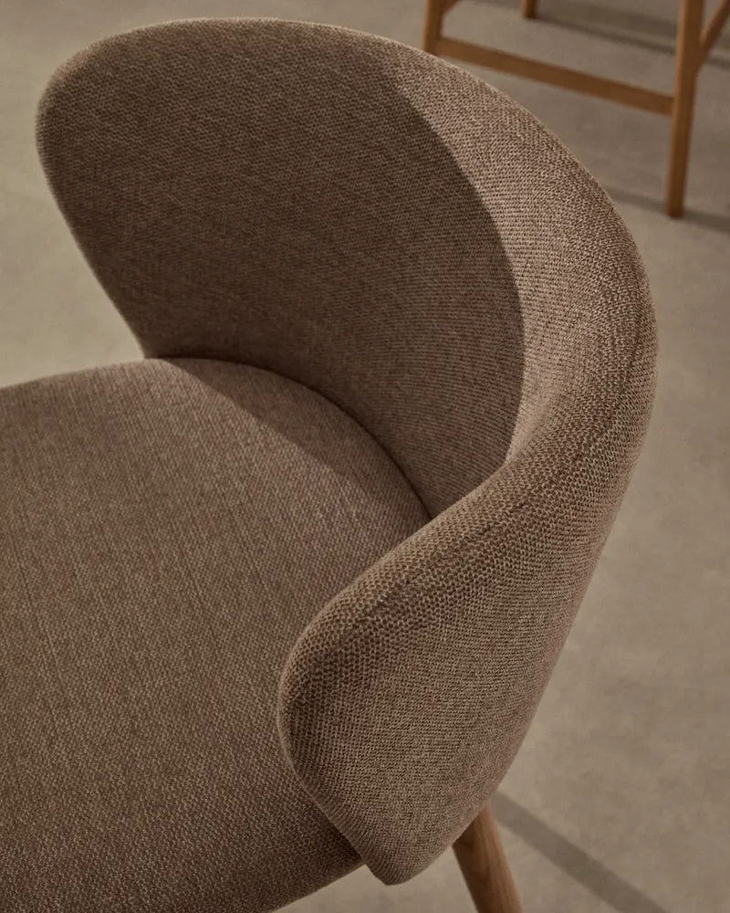 Ciselia stool brown chenille with natural legs 65 cm