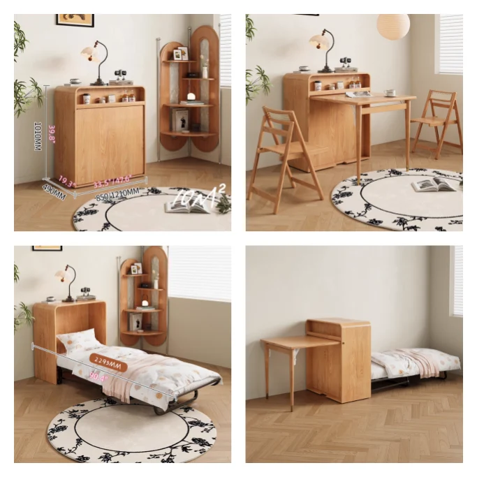 Bureau pliable 3 en 1 gain de place avec lit escamotable