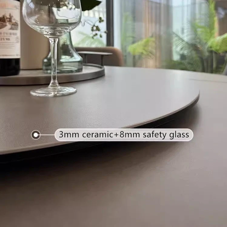 Table de salle à manger ronde extensible rotative avec plateau en dalle de roche