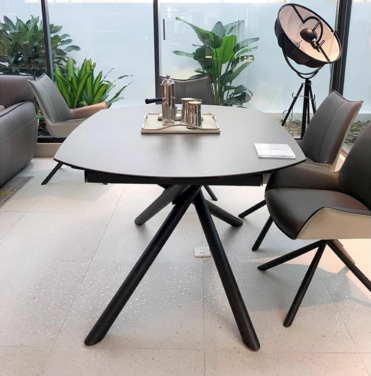 Table de salle à manger rotative extensible avec plateau en dalles de roche