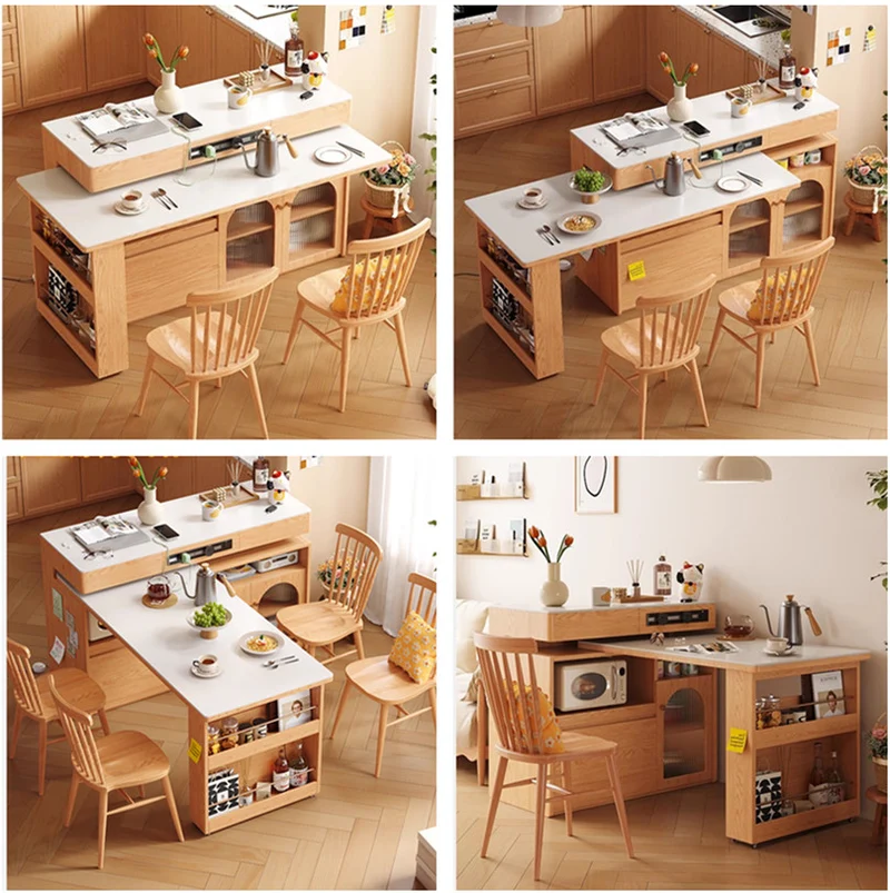 Îlot de cuisine en pierre frittée avec table rotative à 180 degrés