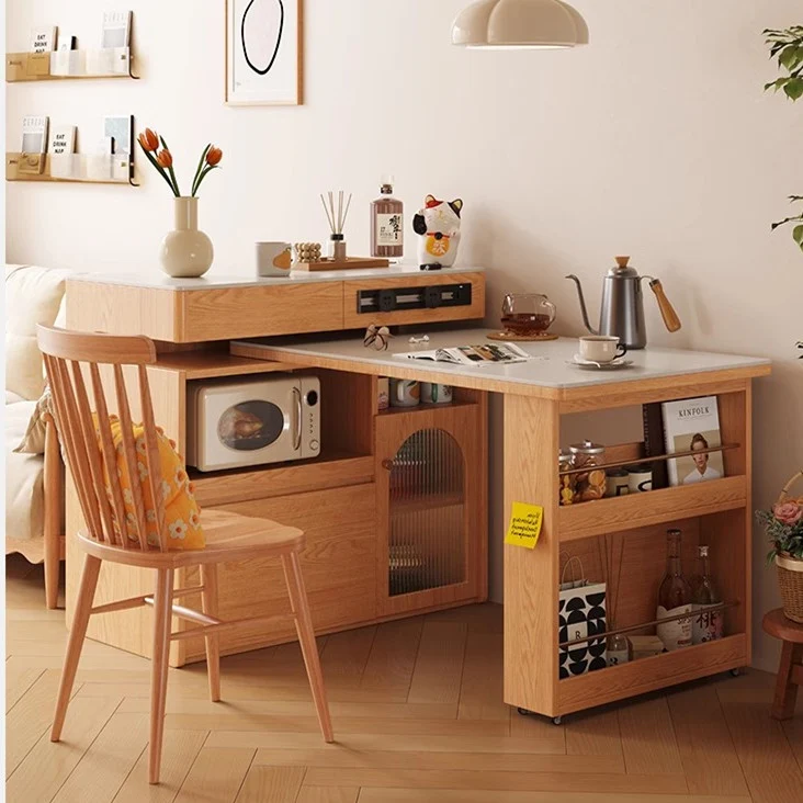 Îlot de cuisine en pierre frittée avec table rotative à 180 degrés