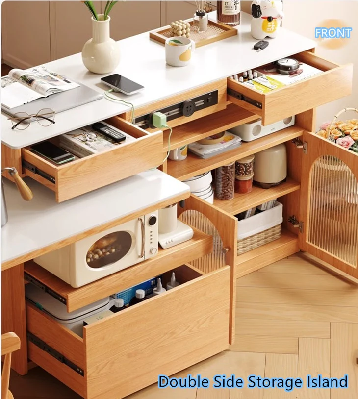 Îlot de cuisine en pierre frittée avec table rotative à 180 degrés