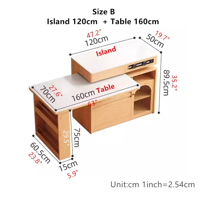 Îlot de cuisine en pierre frittée avec table rotative à 180 degrés