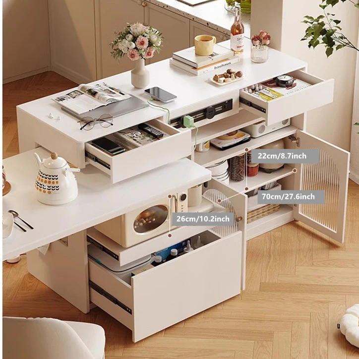 Îlot de cuisine en pierre frittée avec table rotative à 180 degrés