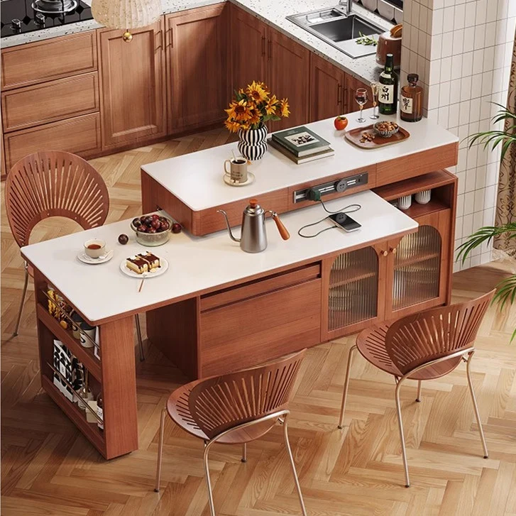 Îlot de cuisine en pierre frittée avec table rotative à 180 degrés