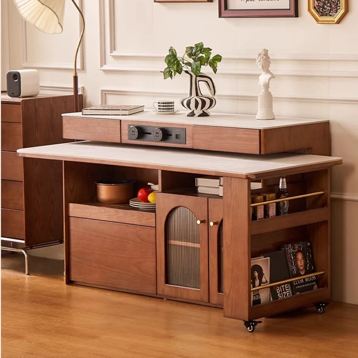 Îlot de cuisine en pierre frittée avec table rotative à 180 degrés