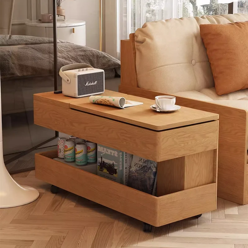 Canapé de rangement multifonction en tissu avec accoudoirs, table et tiroirs