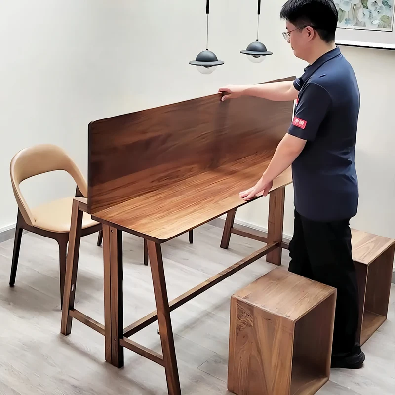 Table de salle à manger pliante en bois massif avec plateau et pieds pliables